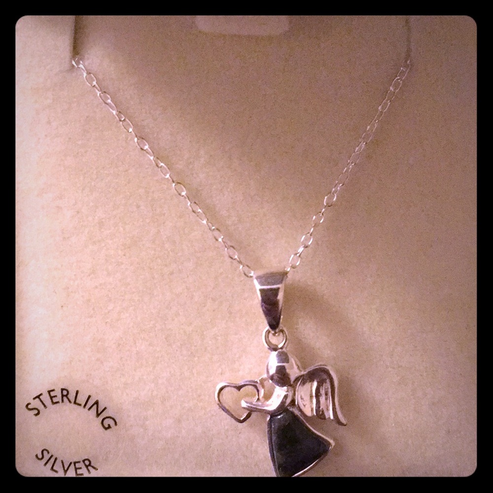 Sterling silver marble angel necklace
